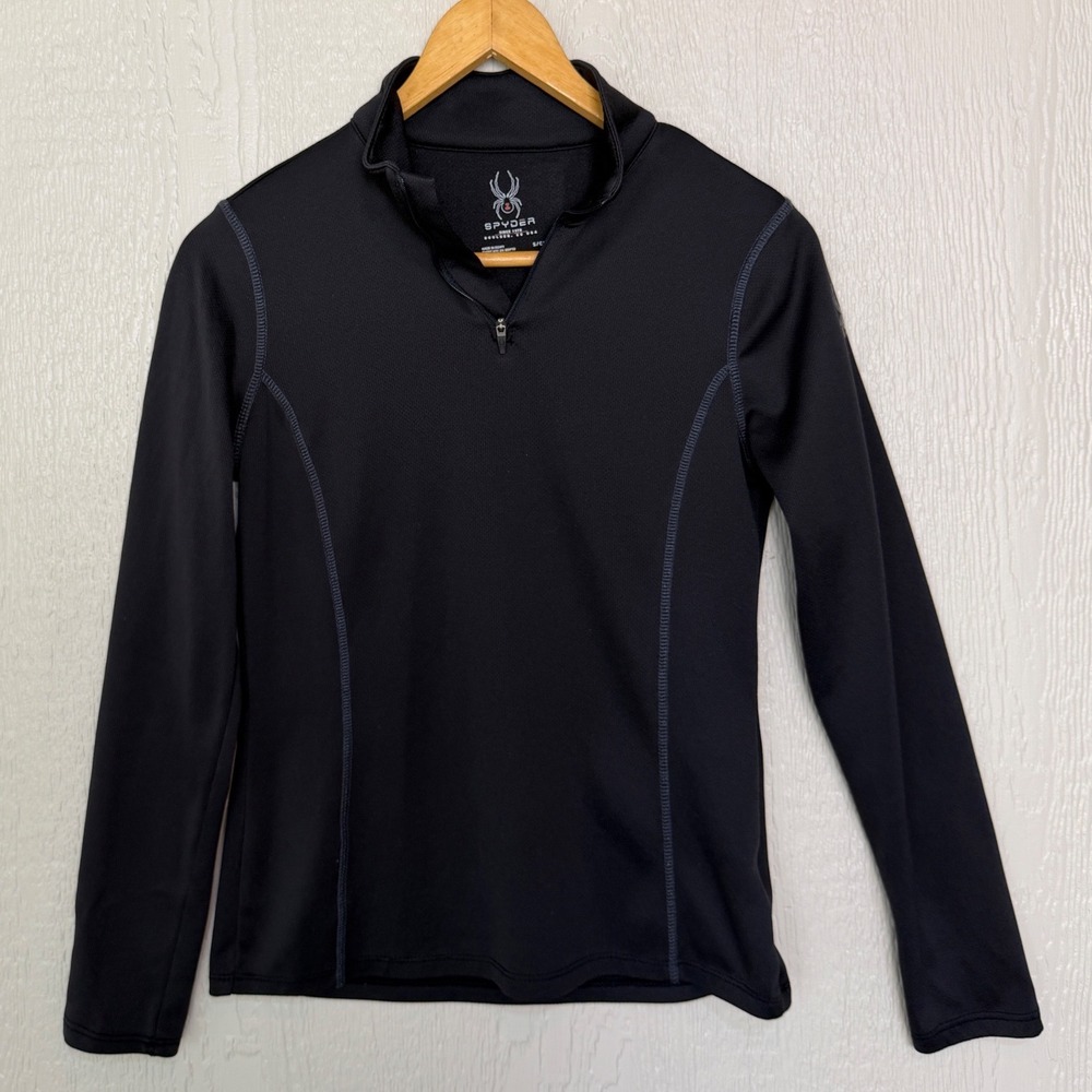 Spyder Womens Quarter Zip Pullover Black Athletic Performance Top Small EUC